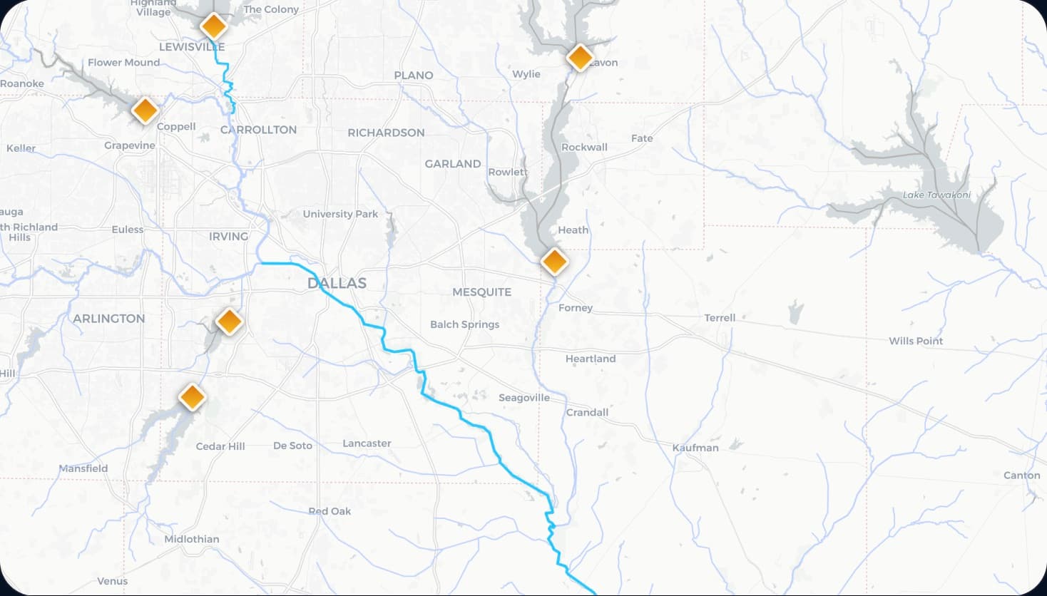NOAA streamflow map of the Dallas–Fort Worth area